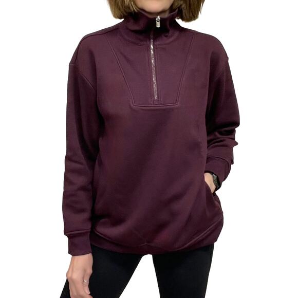 Athleta Cozy Karma 1/2 Zip Sweatshirt Sz S New $109 Cabernet Red Fleece Pullover - Picture 3 of 12